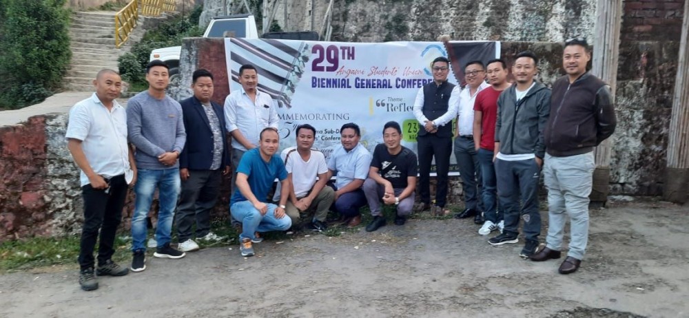 Angami Students' Union officials and others during the press conference held in Kohima on April 15. (Morung Photo)